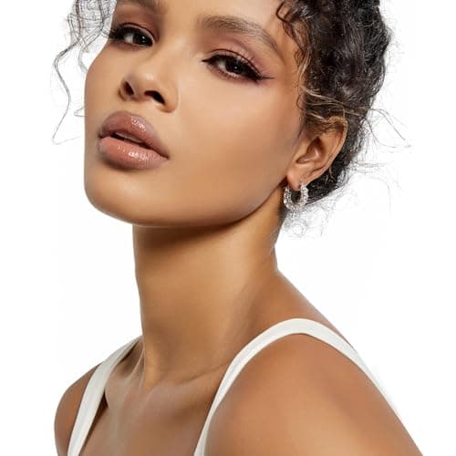 GIRIOIZ Sterling Silver High-Carbon Diamond Hoop Earrings, Hypoallergenic Diamond Huggie Earrings for Women (White Gold) - Thumbnail 5