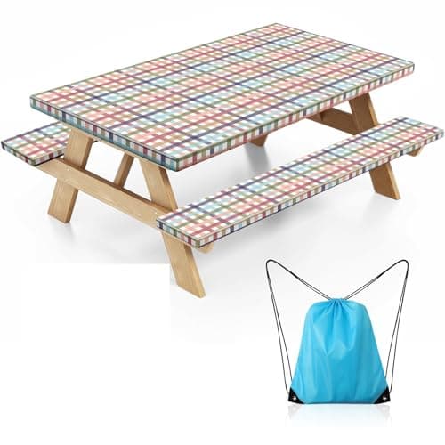Nimalpal Picnic Table and Bench Cover, Camping Essentials RV Gear, 72in Waterproof Windproof Outdoor Elastic All Around Tablecloth - Image 1