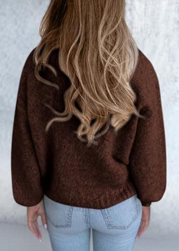 KIRUNDO Sweaters for Women Fall 2026 Oversized V Neck Cozy Cute Casual Long Sleeve Knit Pullover Trendy Winter Clothing(Brown, Large) - Thumbnail 2