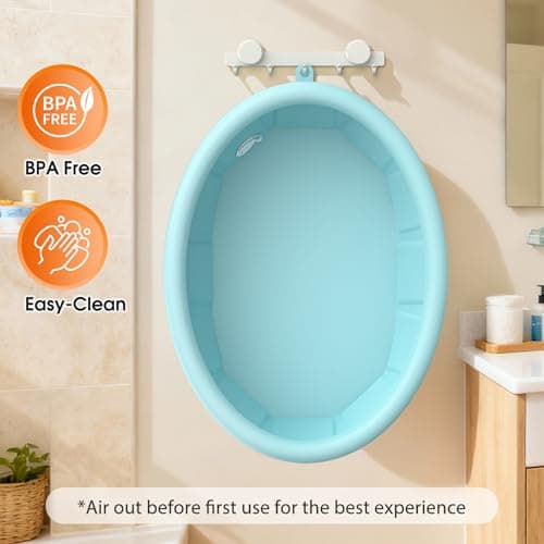 Baby Bathtub with Inflatable Top Edge, Extra Stable Infant Bath Tub, Collapsible & Portable for Baby Bath Time, No Tilt Design for 12M-6Y Newborn, No Assembly for Travel Shower - Thumbnail 6