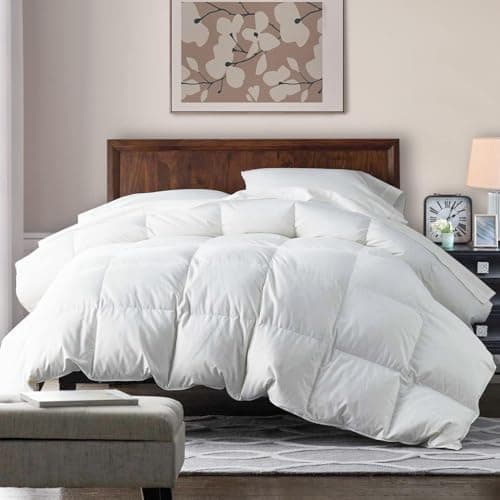 WarmKiss Goose Down Feather Comforter Queen Size All Season Duvet Insert - 100% Cotton Cover - Whtie - Image 1