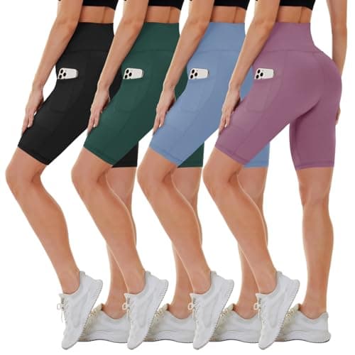 CAMPSNAIL 4 Pack Biker Shorts Women with Pockets – 5"/8" High Waist Tummy Control Workout Gym Yoga Running Compression Shorts - Image 1