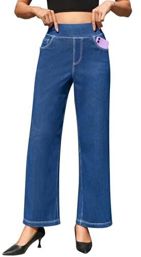 AVAMO Stretchy Wide Leg Jeans for Women Baggy Pull On High Waisted Jeans Elastic Sweatpant Jean Trendy Straight Denim Pants - Image 1