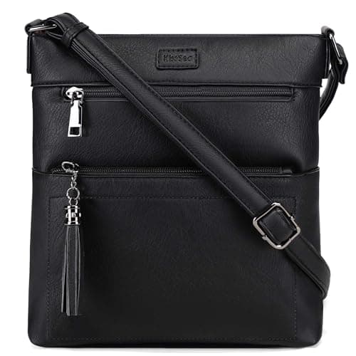 Kiss Sea Womens Crossbody Purse Leather Casual Travel Cross Body Bags with Adjustable Strap Black - Image 1