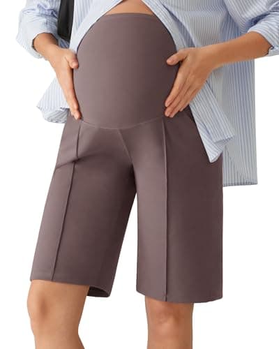 G4Free Casual Maternity Shorts for Women Wide Leg with Pockets Over The Belly Pregancy Knee Length Shorts Dressy Yoga(Taupe,XXL,10'') - Image 1