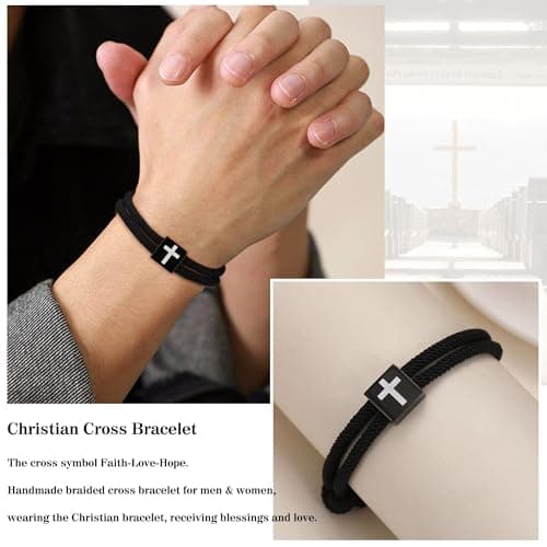 Sistble Christian Gifts for Men, Easter Gifts for Teen Boys Black Cross Bracelet for Men Confirmation Gifts Psalm Bible Verse Religious Catholic First Communion Gifts Braided Rope Jewelry - Thumbnail 2