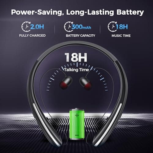 Gardway Neckband Bluetooth Headphones, Bluetooth 5.4 Wireless Headphone with Retractable Earbud,16Hrs Playtime, IPX5 Sweatproof, Around The Neck Headphones Stereo Headset (Black) - Thumbnail 6