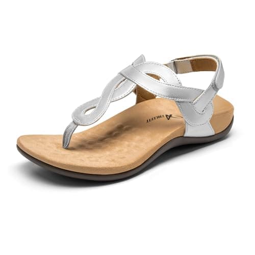 Athlefit Women's Silver Orthopedic Sandals with Arch Support Comfortable Casual Summer Walking Adjustable Thong Sandals Size 7,AD00632 - Image 1