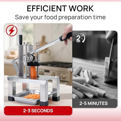 ARINOO Commercial French Fry Cutter and Vegetable Dicer with 3 Stainless Steel Blades – 3/8", 1/2", 1/4" – Heavy Duty Stainless Steel Potato Slicer for Home and Restaurant Use - Thumbnail 6