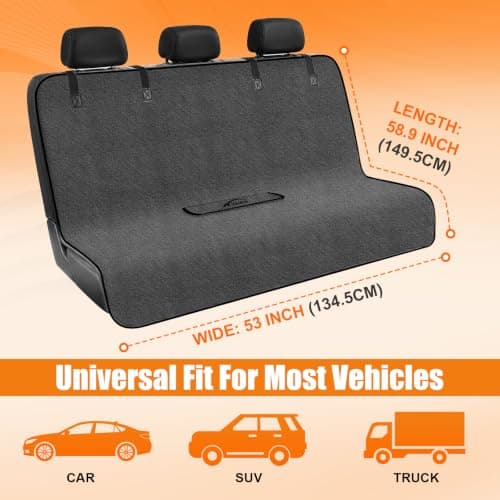 KIGEMOS Rear Bench Seat Cover, Waterproof, Sweatproof, Non-Slip Protector for Back Seat, Dual-Layer Microfiber Terry, Universal Fit for Cars, Trucks, SUVs – Embroidered Design (Gray, 1 Pack) - Thumbnail 5