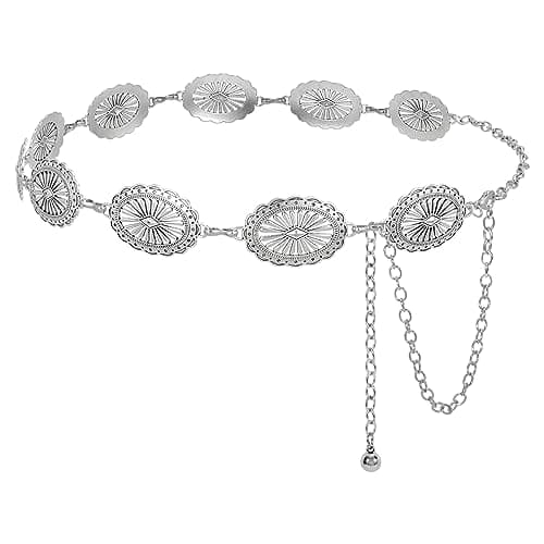 SUOSDEY Women Metal Waist Chain Belt Concho Western Cowgirls Country Belt Boho Vintage Sliver Belt for Jeans Dress - Image 1