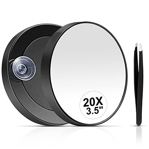 MIYADIVA 20X Magnifying Mirror, Small Travel Mirror with Suction Cup and Tweezers, 3.5 Inches - Image 1