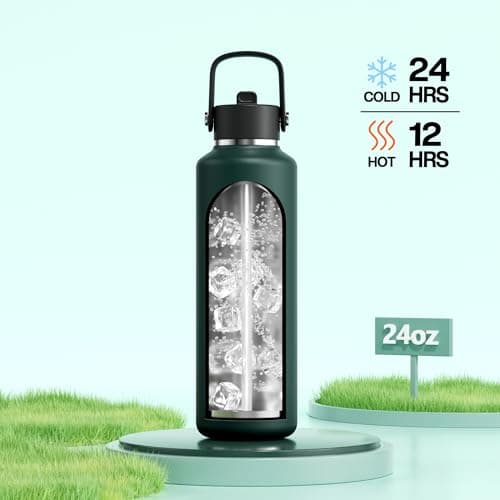 POWCAN 24 oz Water Bottle Insulated: BPA-Free, Leakproof Lid with Straw, Lightweight, Flex Cap, Stainless Steel Water Bottle for Sport, Hikig, Office, Commute, Worker, Walking, Cycling (Fir Green) - Thumbnail 2