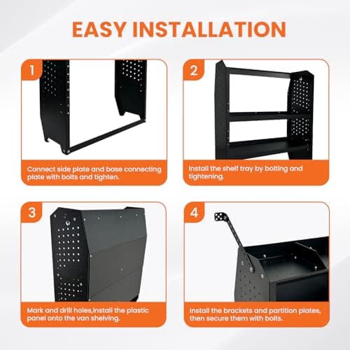 EONECROSS Cargo Van Shelving Storage System Low/Mid/High Roof Steel Van Shelves Fit for Ford Transit,GM,NV,Promaster,Sprinter and Metris,52" W x 46" H x 13" D - Thumbnail 6