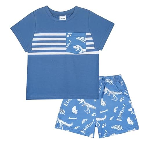 JiuBreeze Toddler Baby Boy Clothes Boys Summer Outfits T-shirt Boy Shorts Set 18 Months-4T (Navy Blue, 3-4T) - Image 1