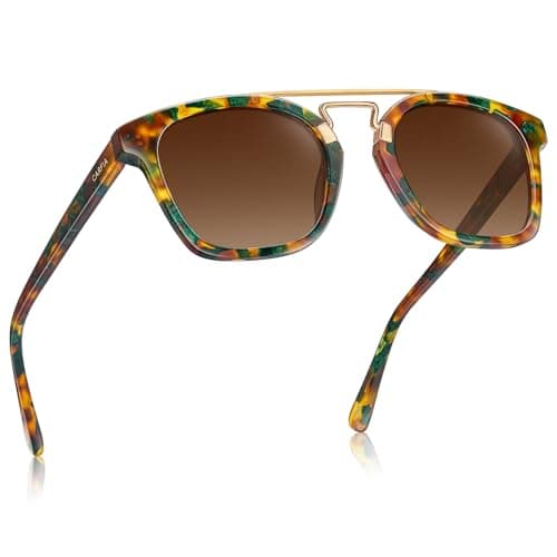 CARFIA Retro Polarized Sunglasses Womens UV400 Protection, Unique Double Metal Bridge, Premium Square Acetate Shades - Image 1