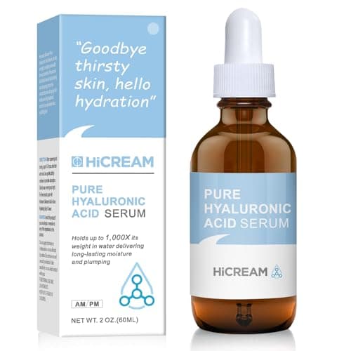 Hicream Hyaluronic Acid Serum for Face, Brightening Serum - Even Skin Tone, 100% Pure Anti Aging, Intense Hydration Moisture Non greasy Paraben Free, Water-based Skincare for Face (2 Oz) - Image 1