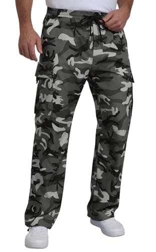 DISLANBO Men’s Camo Cargo Pants Cuffs Lightweight Relaxed Fit Straight Leg with Elastic Waist Drawstring Multi Pockets - Image 1