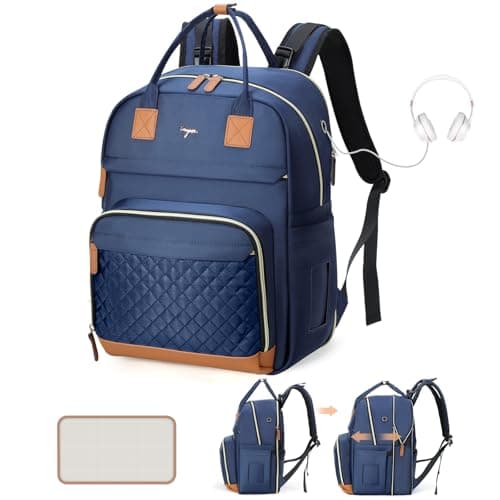 Tonyeee Diaper Bag Backpack - Extra Large Diaper Bag for 2 Kids Twin, Travel Baby Bags for Mom Dad 25-37L Expandable with Changing Pad Earphone Hole, Solid Blue - Image 1