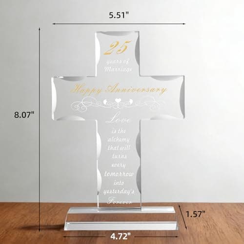 MysticGlitz 25th Anniversary Romantic Gifts for Couples, Crystal Cross Keepsake for Husband Wife, Silver Wedding Decor, Religious 25 Years Marriage Gift for Parents, Keepsake with Gift Box - Thumbnail 2