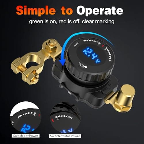 Top Post Battery Disconnect Switch with Voltmeter, 5V-80V Car Battery Disconnect Switch, Negative On/Off Master Isolator Power Cut Shut Off for Car, RV, Boat, Truck, ATV - Thumbnail 3
