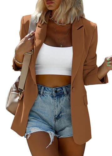 KIRUNDO Womens 2026 Spring Fall Business Casual Blazers Pockets Long Sleeve Button Open Front Work Office Blazer Suit Jackets(Brown, Medium) - Image 1