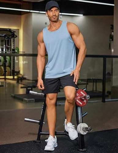 PINSPARK Muscle Tank Tops Men Bodybuilding Sleeveless Athletic Shirts Gym Workout Training Quick Dry Breathable Fitness Tee Blue - Thumbnail 3