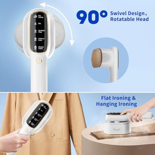 Steamer for Clothes, Travel Portable Handheld Turbo Steamer 5Mode Smart Display, 15s Heat-up Horizontal & Vertical Wrinkle Removal, Dual Function Wet/Dry Iron, Home Travel Use(PearlWhite) - Thumbnail 5