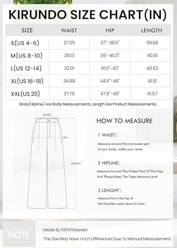 KIRUNDO Wide Leg Dress Pants for Women High Waisted Office Work Trousers Business Casual Slacks Button Flowy Palazzo Pant(Dusty Blue, Large) - Thumbnail 6