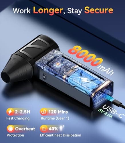 YUHUO Upgraded Compressed Air Duster, 360000 RPM Electric Air Duster with Powerful Motor, Rechargeable Battery, 5-Gear Cordless Mini Blower Jet Turbo Fan, Dust Blower for PC Keyboard Car Dryer Desk - Thumbnail 6