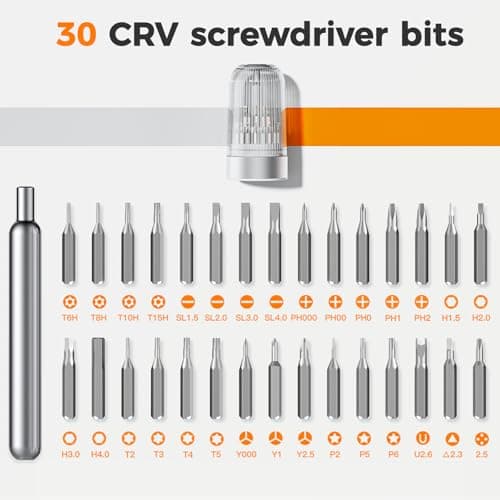VMYTH 31 in 1 Precision Screwdriver Set, S2 Steel Magnetic Bits Mini Tool Kit with Transparent Case, Professional Repair Set for iPhone, Laptop, PC, Watch, Glasses & Electronics (Silver) - Thumbnail 6