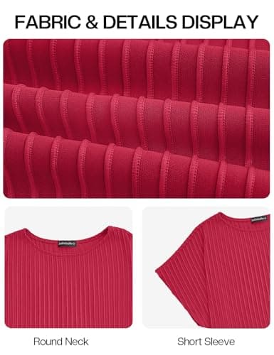 JUSTFASHIONNOW Womens Short Sleeve Blouses Business Casual Tops Crew Neck Basic Tees Textured Work Shirts Cute Office Outfits (Red,L) - Thumbnail 4