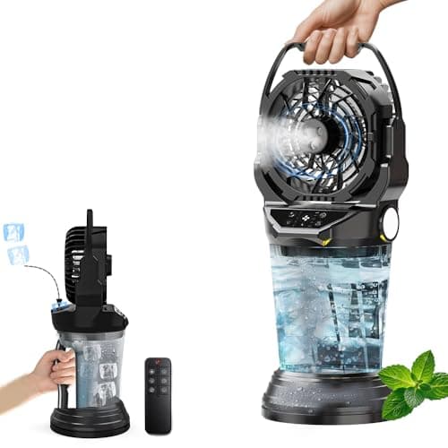 2026 New Portable Misting Fan with 30000mAh Rechargeable Battery, 120° Auto Oscillating Battery Powered Fan, 4 Speeds Spray Fan with LED ambient light for Camping, Patio, Outdoor, Travel (Black) - Image 1