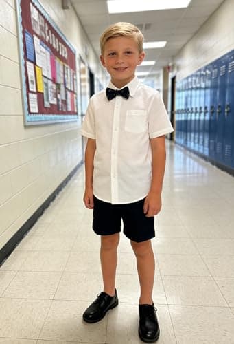 Cozople Teen Boys Seersucker Shirts Funky White Button Up Aloha Dress Shirts with Breathable Short Sleeve School Uniform for Primary School - Thumbnail 5