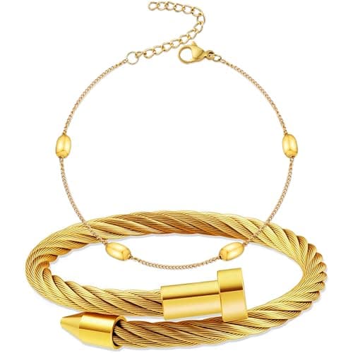 LCTrusttmor Gahna 18K Gold Plated Beads Bracelets for Women, Stackable 18K Gold Plated with Adjustable Link Chain Set Dainty Trendy Jewelry Gifts - Image 1