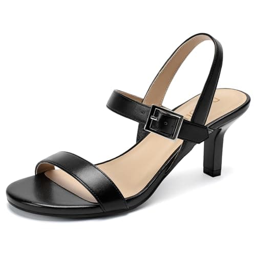 DOBOLIN Black Kitten Heels for Women Strappy Dress Sandals Open Toe Formal Shoes Slingback Low Heels, US Size 9.5 - Image 1