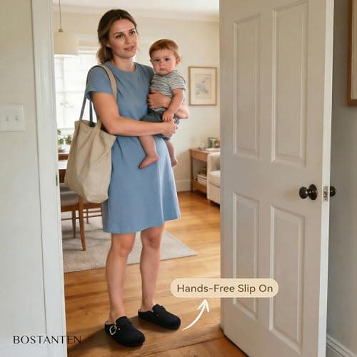 BOSTANTEN Clogs for Women Wide Width Comfortable Suede Mules with Soft Footbed and Arch Support, Cute Slip On Potato Shoes Black - Thumbnail 2