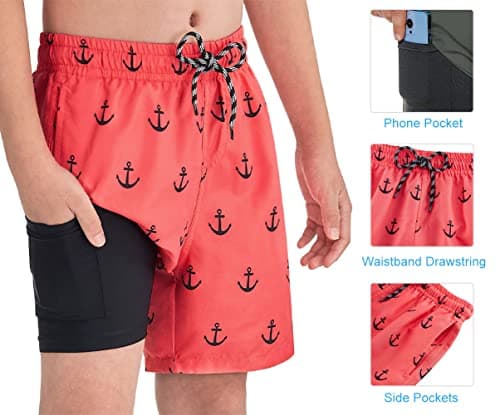 Cozople Boys Swim Trunks Stretchy Compression Liner Swim Shorts Summer UPF Quick Dry Boxer Brief Liner Swimming Shorts Novelty Anchor Surfing Beach Boardshorts Size 18-20 - Thumbnail 5
