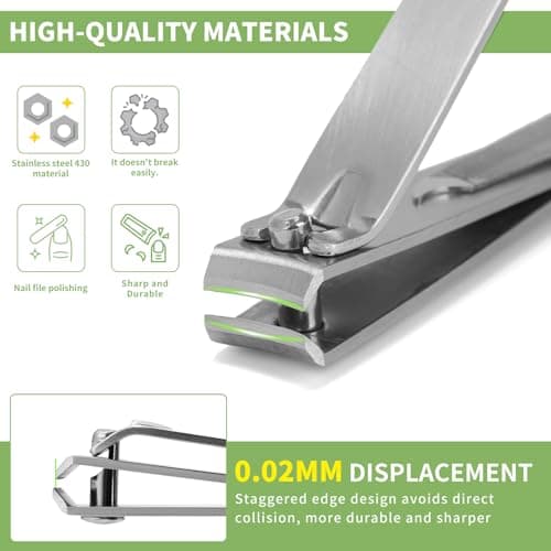 Mia Klein Premium Nail Clippers Set | Stainless Steel with Built-in File | 3.1" Toenail & 2.2" Fingernail Clippers for Men & Women | Curved Blades for Precision Cutting & Easy Grip (Silver) - Thumbnail 3