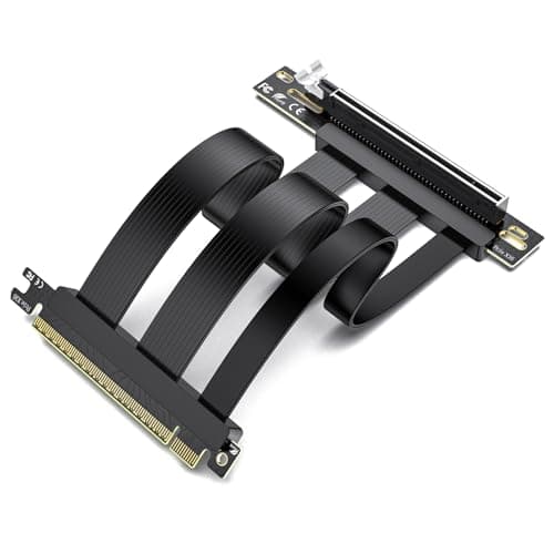 linkbolt PCIe 5.0 Riser Cable | RTX5090 RTX4090 RX9070 RX7900 GPU Ready | Compatible with PCIe 5.0/4.0 GPU | 90 Degree Right Angle for Vertical GPU Mount| Flexible PVC Gpu Riser Cable 200mm Black - Image 1