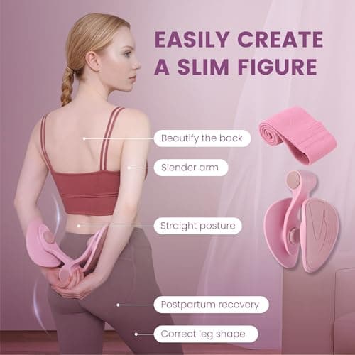 35lb Fixed-Resistance Inner Thigh Exerciser + 39LB Fabric Resistance Band | Balanced Center-of-Gravity Hip & Leg Trainer Kit for Men & Women | Portable Home Gym Lower Body Workout Equipment (Pink) - Thumbnail 4
