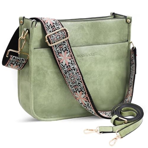 WOOMADA Crossbody Bags for Women Vegan Leather Hobo Handbag Trendy Shoulder Bag with 2 Adjustable Strap(1pc-light green) - Image 1