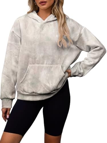 Bellcoco Womens Camo Hoodies Maple Leaf Print Fleece Sweatshirt Long Sleeve Pullover Tops Hooded Fall Winter Clothes Grey M - Image 1