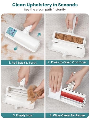 DELOMO Pet Hair Remover Roller: Reusable Lint Roller with Large Fur Bin - Portable Cat and Dog Hair Remover for Couch, Bedding, Car, Rugs & Furniture, Effective and Eco-Friendly, for Multi-Pet Homes - Thumbnail 4