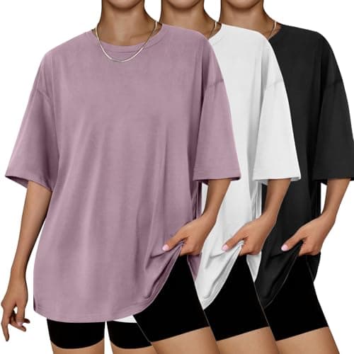 Dhigali 3 Pack Workout Oversized Tshirts for Women Crew Neck Gym Casual Basics Womens Clothing Plain Baggy T Shirts - Image 1