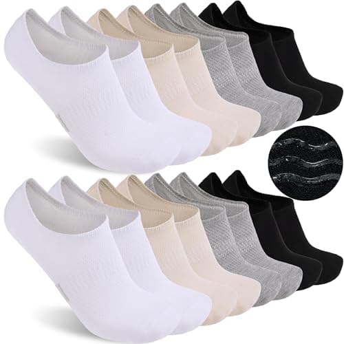 Sunew 8 Pairs Low Cut No Show Socks for Men, Invisible Casual Ankle Socks with Non-Slip Heel, Moisture-Wicking Black White Light Grey Beige Large - Image 1