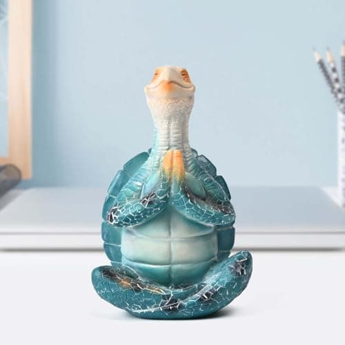 Boobezeen Sea Turtle Meditation Yoga Decor, Zen Resin Statue & Garden Figurine of Meditating Turtle — Coastal Beach & Home Office Desk Decorations, Calming Gift for Mom (Blue Prayer) - Thumbnail 3
