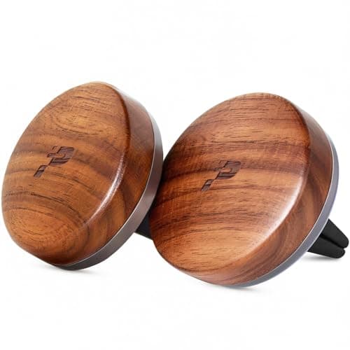 PERPOTAO Wooden Car Air Freshener Vent Clip, Refillable Essential Oil Diffuser with Long-Lasting Natural Scent, North American Walnut & Metal Auto Deodorizer, Includes 2 Clips + 4 Plaster Refills - Image 1