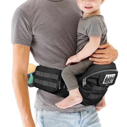 Dinictis Baby Hip Carrier, Ergonomic Tactical Waist Carrier with Hip Seat for Newborn to Toddler (Up to 45 lbs), Adjustable Wide Waistband, Molle Webbing & Multiple Pockets, Black