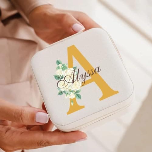 Corissy Personalized Jewelry Box for Women, Custom Travel Jewelry Case with Name and Birth Flower, Leather Jewelry Box for Rings, Earrings, Necklaces, Personalized Gifts for Women - Thumbnail 2